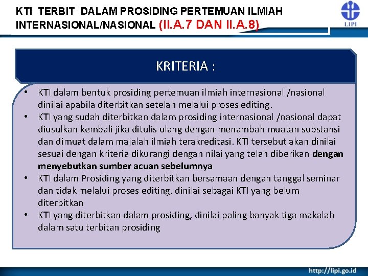 KTI TERBIT DALAM PROSIDING PERTEMUAN ILMIAH INTERNASIONAL/NASIONAL (II. A. 7 DAN II. A. 8)