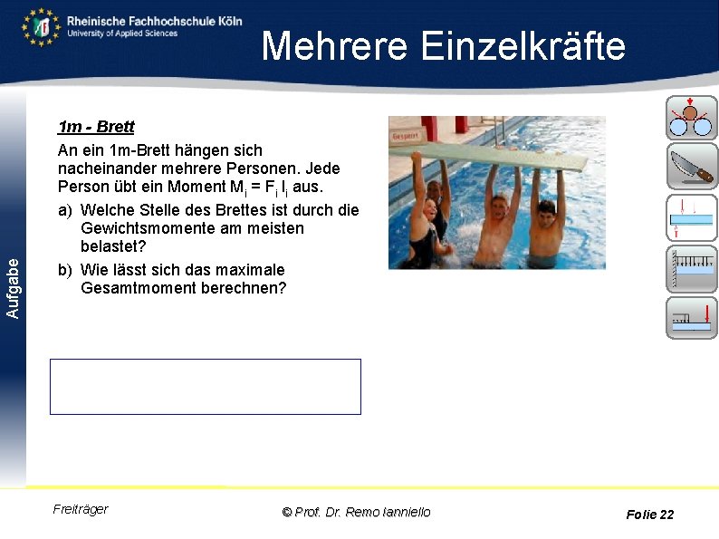 Aufgabe Mehrere Einzelkräfte 1 m - Brett An ein 1 m-Brett hängen sich nacheinander