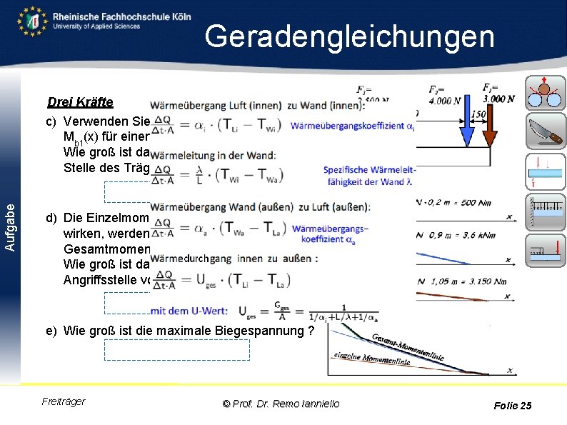 Geradengleichungen Drei Kräfte c) Verwenden Sie probeweise die Werte für Mb 1(x) für einen