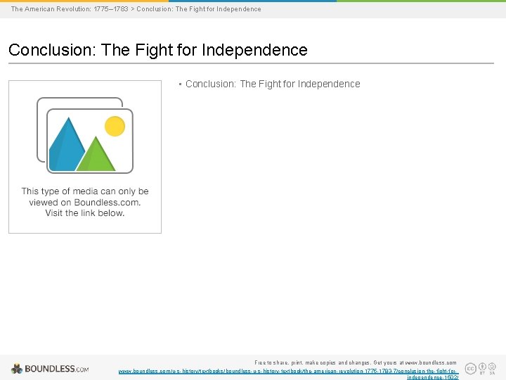 The American Revolution: 1775– 1783 > Conclusion: The Fight for Independence • Conclusion: The