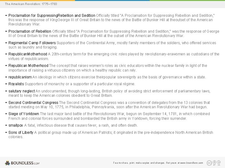 The American Revolution: 1775– 1783 • Proclamation for Suppressing. Rebellion and Sedition Officially titled