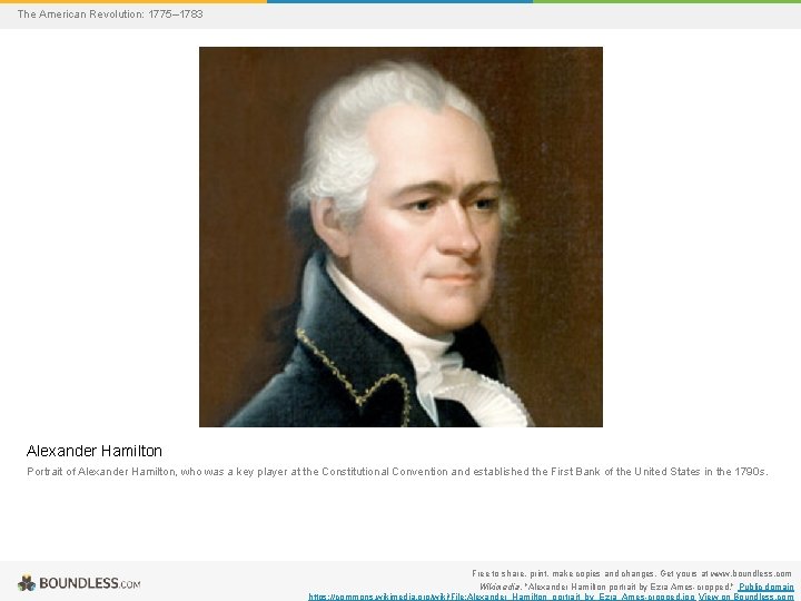 The American Revolution: 1775– 1783 Alexander Hamilton Portrait of Alexander Hamilton, who was a