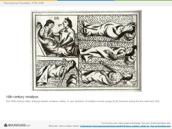 The American Revolution: 1775– 1783 16 th-century smallpox This 16 th-century Aztec drawing depicts