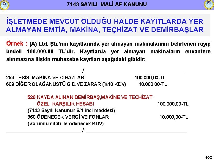 7143 SAYILI MALİ AF KANUNU İŞLETMEDE MEVCUT OLDUĞU HALDE KAYITLARDA YER ALMAYAN EMTİA, MAKİNA,