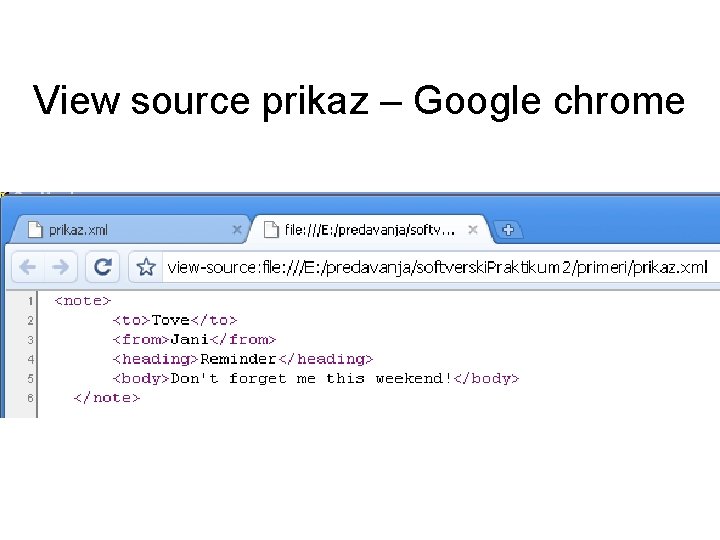 View source prikaz – Google chrome 