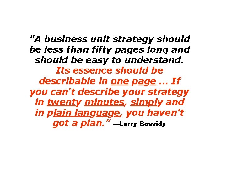 "A business unit strategy should be less than fifty pages long and should be
