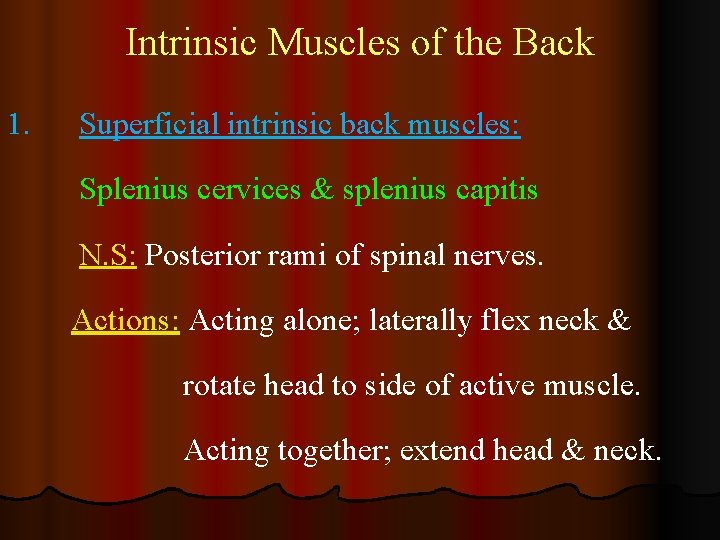 Intrinsic Muscles of the Back 1. Superficial intrinsic back muscles: Splenius cervices & splenius