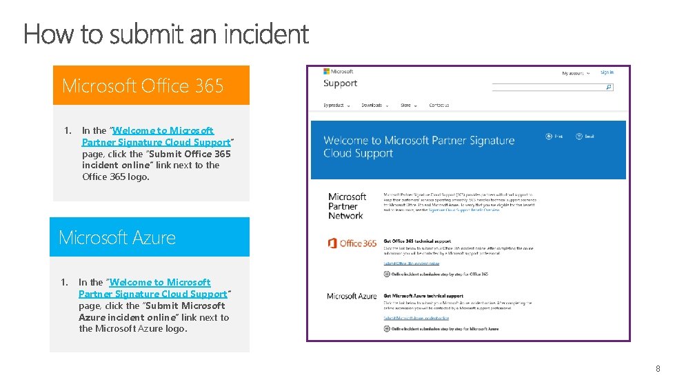 Microsoft Office 365 1. In the “Welcome to Microsoft Partner Signature Cloud Support” page,