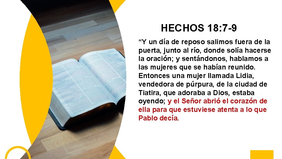 HECHOS 18: 7 -9 “Y un día de reposo salimos fuera de la puerta,