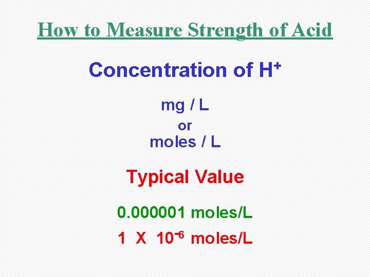 How to Measure Strength of Acid Concentration of H+ mg / L or moles