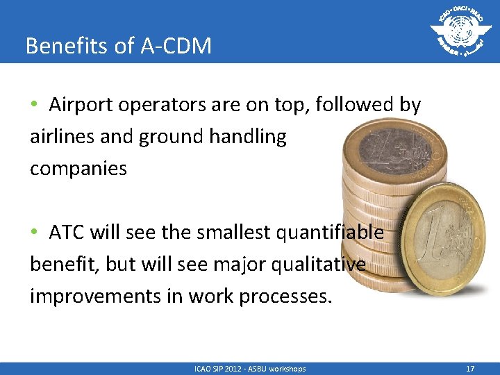 Benefits of A-CDM • Airport operators are on top, followed by airlines and ground