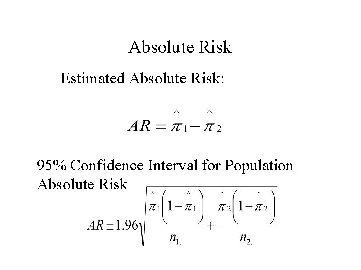 Absolute Risk Estimated Absolute Risk: 95% Confidence Interval for Population Absolute Risk 