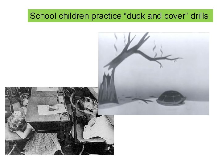School children practice “duck and cover” drills 