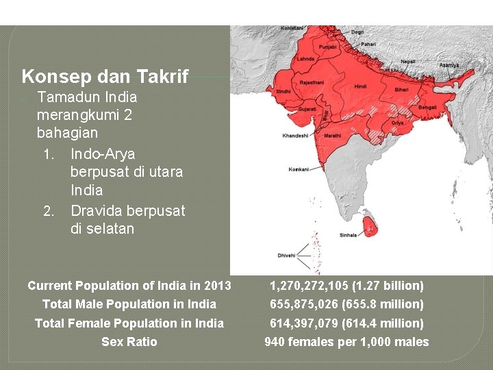 Konsep dan Takrif o Tamadun India merangkumi 2 bahagian 1. Indo-Arya berpusat di utara