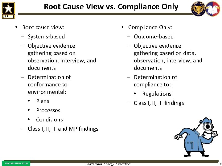 Root Cause View vs. Compliance Only • Root cause view: ‒ Systems-based ‒ Objective