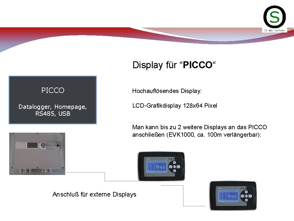 Display für “PICCO“ PICCO Datalogger, Homepage, RS 485, USB Hochauflösendes Display: LCD-Grafikdisplay 128 x