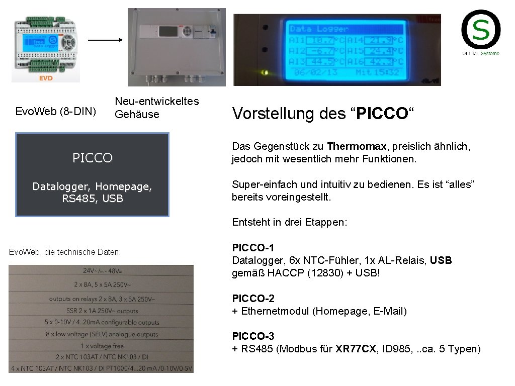 Evo. Web (8 -DIN) Neu-entwickeltes Gehäuse Vorstellung des “PICCO“ PICCO Das Gegenstück zu Thermomax,