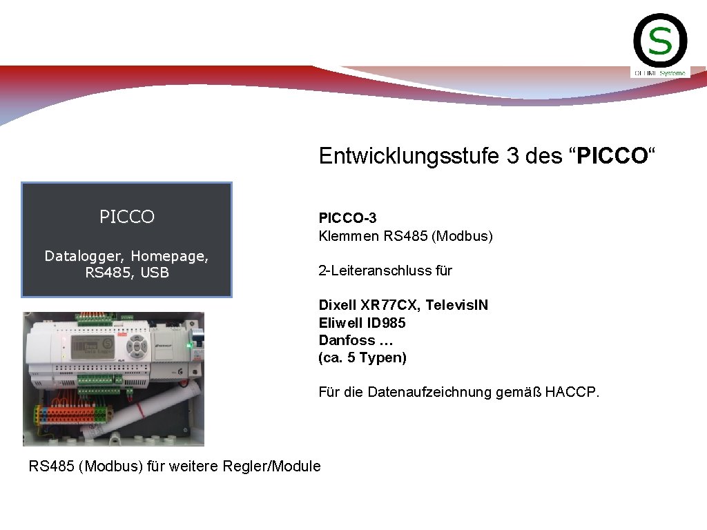 Entwicklungsstufe 3 des “PICCO“ PICCO Datalogger, Homepage, RS 485, USB PICCO-3 Klemmen RS 485