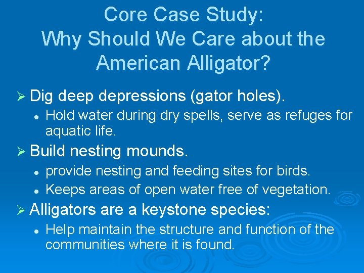 Core Case Study: Why Should We Care about the American Alligator? Ø Dig deep