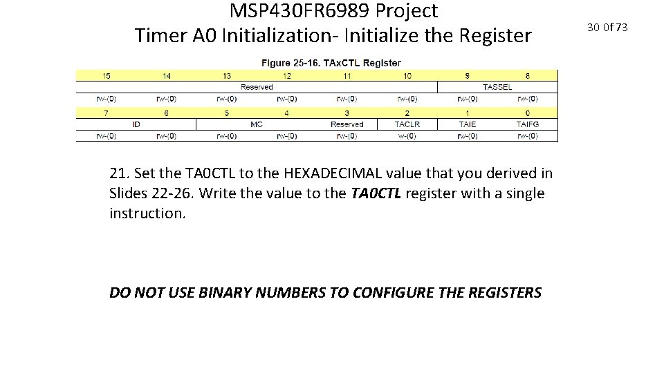 MSP 430 FR 6989 Project Timer A 0 Initialization- Initialize the Register 21. Set