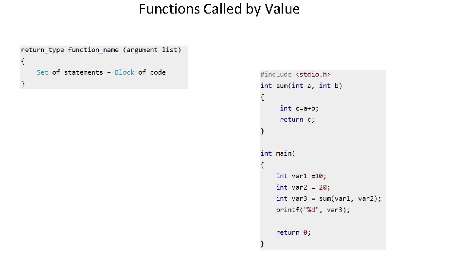 Functions Called by Value 