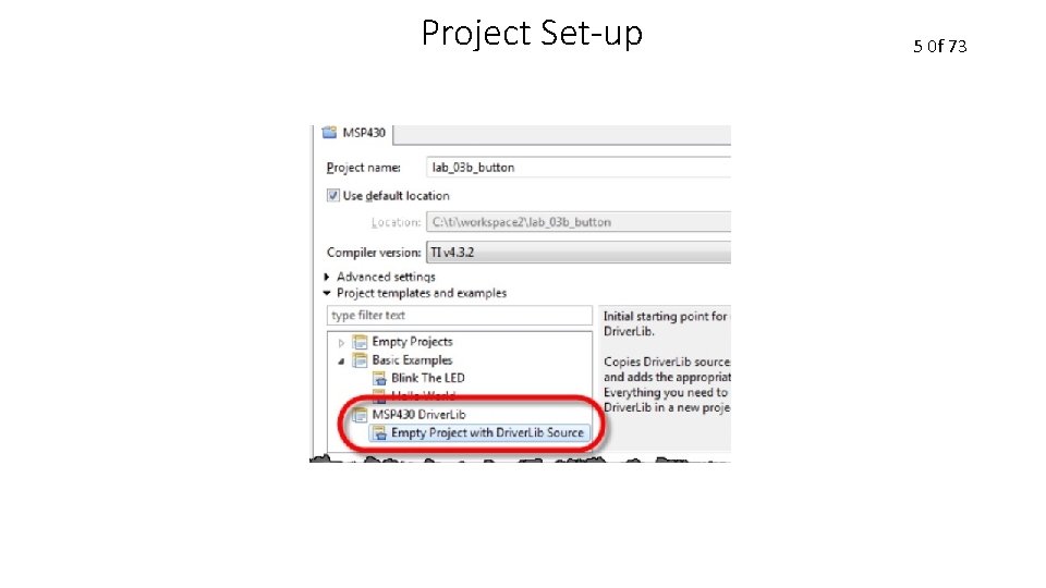 Project Set-up 5 0 f 73 