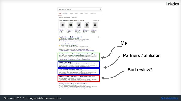 Me Partners / affiliates Bad review? Grown up SEO: Thinking outside the search box