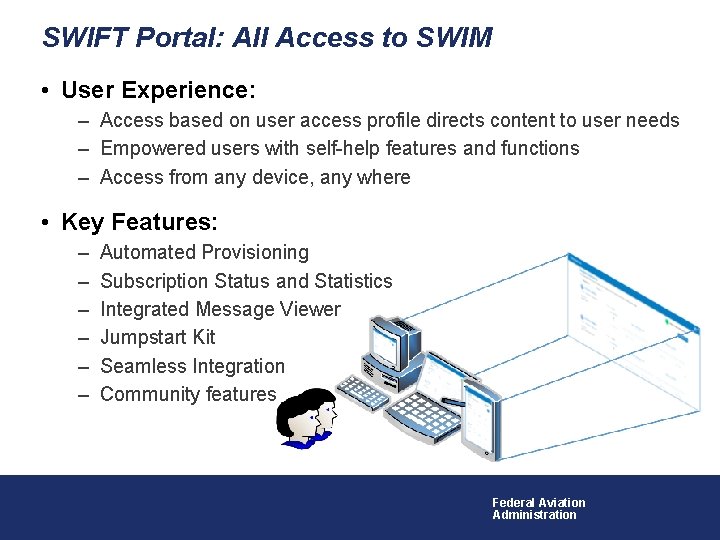SWIFT Portal: All Access to SWIM • User Experience: – Access based on user