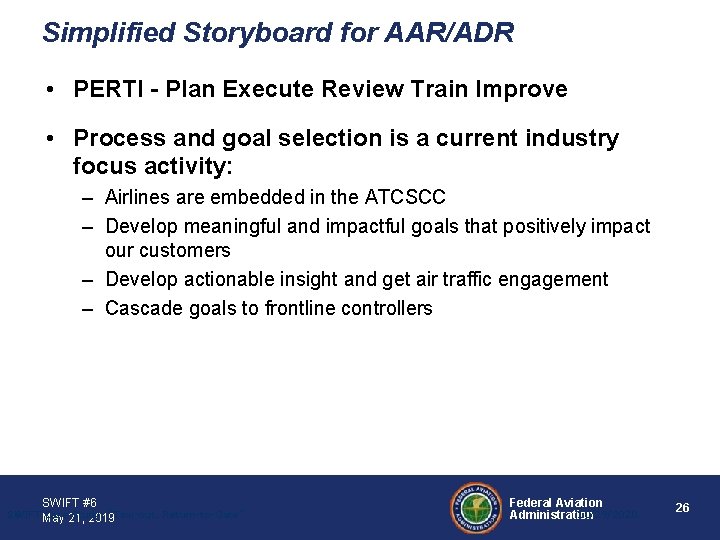 Simplified Storyboard for AAR/ADR • PERTI - Plan Execute Review Train Improve • Process