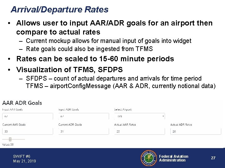Arrival/Departure Rates • Allows user to input AAR/ADR goals for an airport then compare