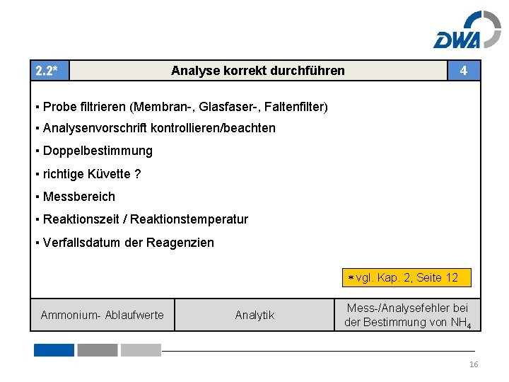 2. 2* Analyse korrekt durchführen 4 ▪ Probe filtrieren (Membran-, Glasfaser-, Faltenfilter) ▪ Analysenvorschrift