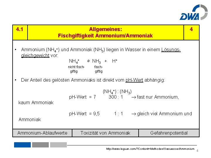 4. 1 Allgemeines: Fischgiftigkeit Ammonium/Ammoniak 4 • Ammonium (NH 4+) und Ammoniak (NH 3)