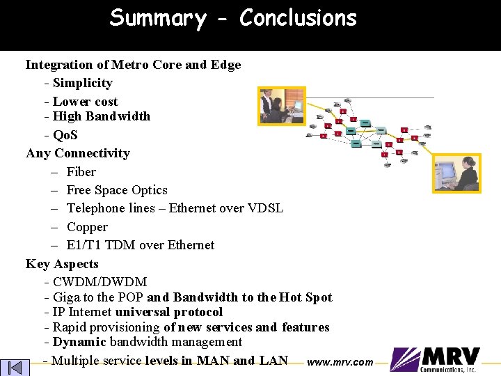 Summary - Conclusions Integration of Metro Core and Edge - Simplicity - Lower cost