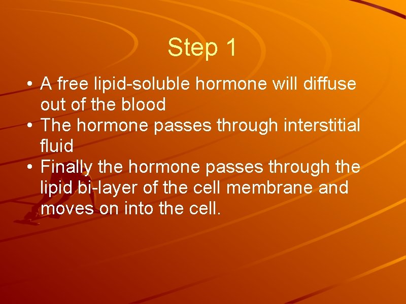 Step 1 • A free lipid-soluble hormone will diffuse out of the blood •