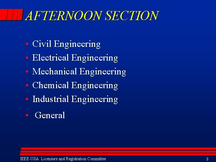 AFTERNOON SECTION • • • Civil Engineering Electrical Engineering Mechanical Engineering Chemical Engineering Industrial