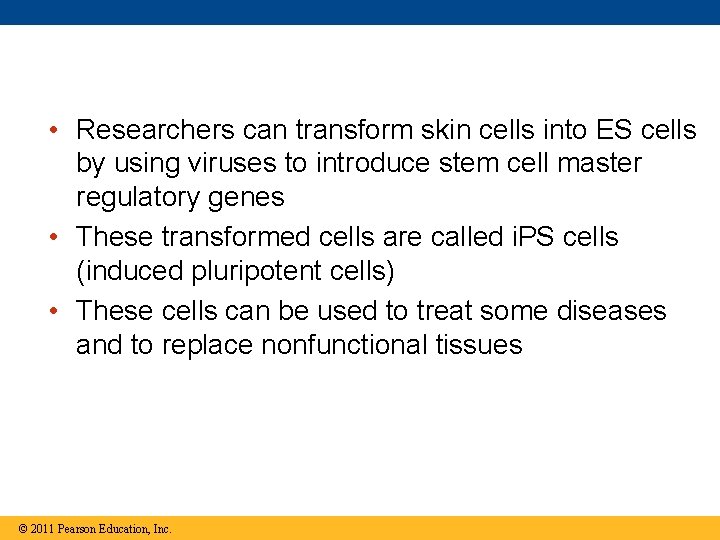  • Researchers can transform skin cells into ES cells by using viruses to