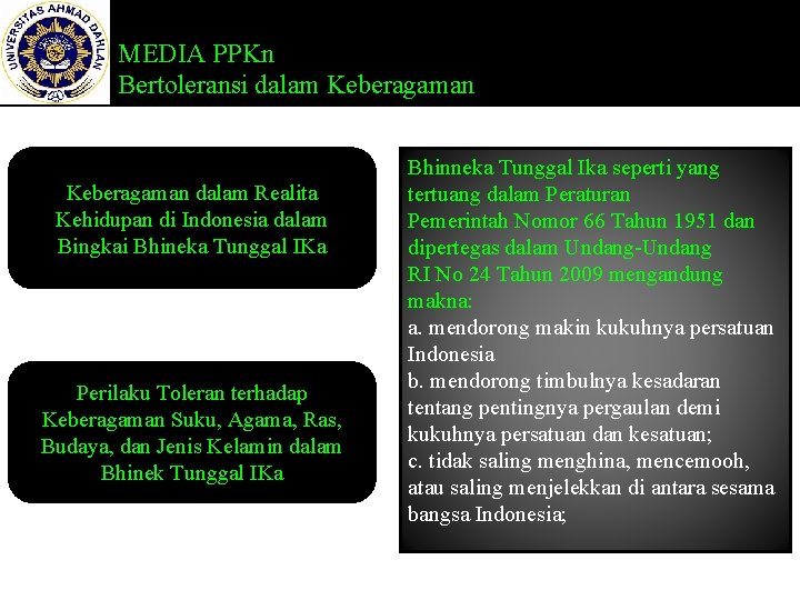 MEDIA PPKn Bertoleransi dalam Keberagaman dalam Realita Kehidupan di Indonesia dalam Bingkai Bhineka Tunggal