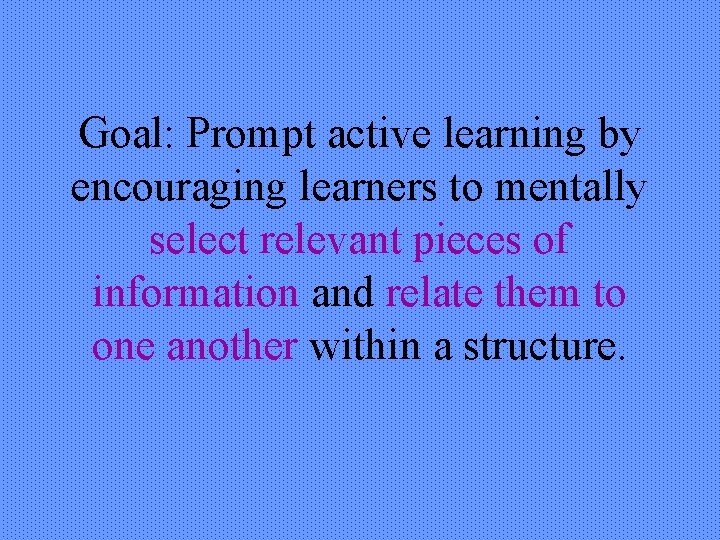 Goal: Prompt active learning by encouraging learners to mentally select relevant pieces of information