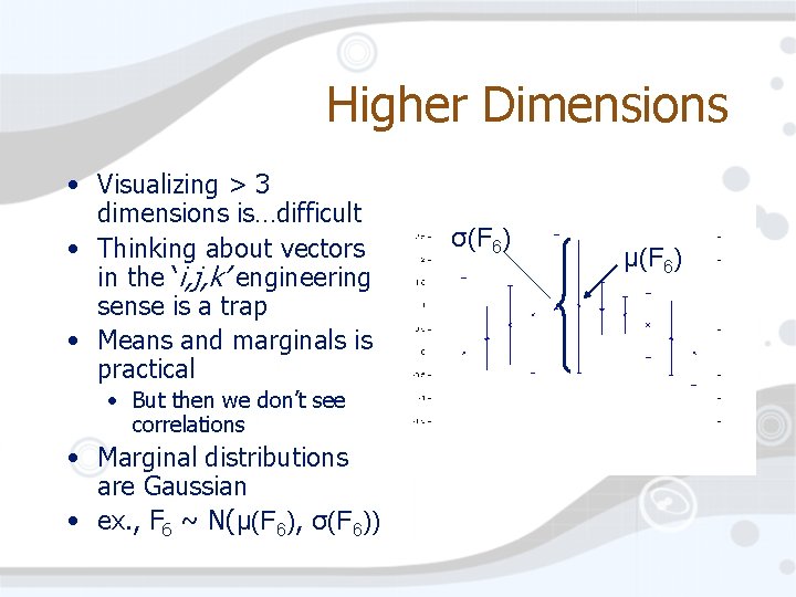 Higher Dimensions • Visualizing > 3 dimensions is…difficult • Thinking about vectors in the