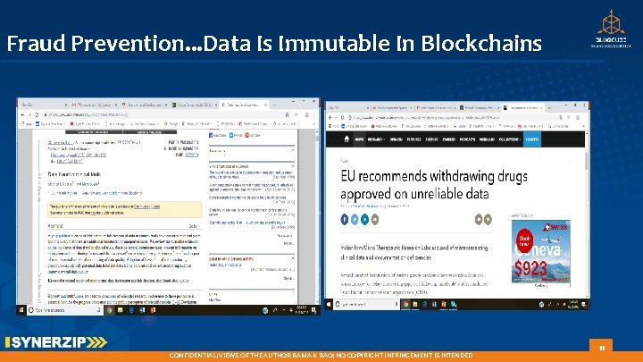 Fraud Prevention. . . Data Is Immutable In Blockchains CONFIDENTIAL; VIEWS OF THE AUTHOR