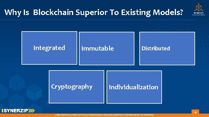 Why Is Blockchain Superior To Existing Models? Integrated Immutable Cryptography Distributed Individualization CONFIDENTIAL; VIEWS