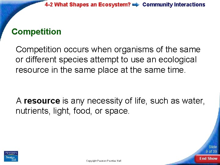 4 -2 What Shapes an Ecosystem? Community Interactions Competition occurs when organisms of the