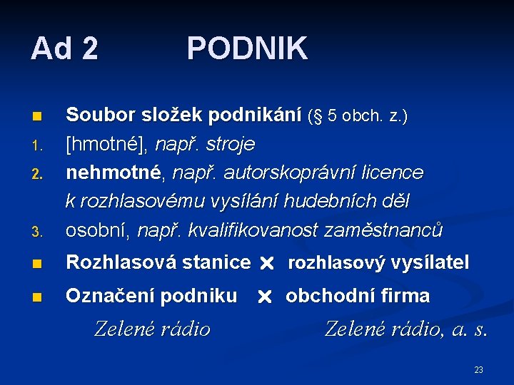 Ad 2 PODNIK 3. Soubor složek podnikání (§ 5 obch. z. ) [hmotné], např.