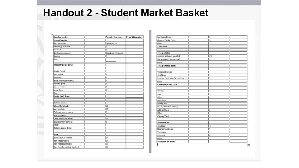 Handout 2 - Student Market Basket 