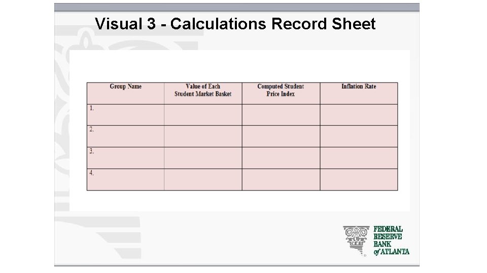 Visual 3 - Calculations Record Sheet 