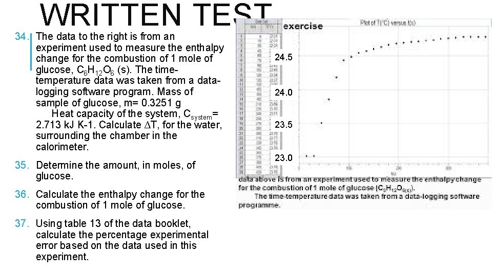 WRITTEN TEST 34. The data to the right is from an experiment used to