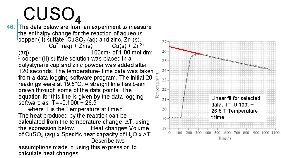 CUSO 4 46. The data below are from an experiment to measure the enthalpy