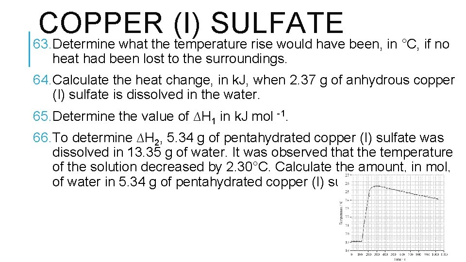 COPPER (I) SULFATE 63. Determine what the temperature rise would have been, in °C,