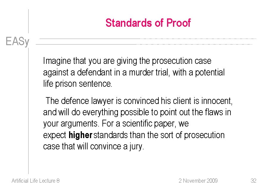 Standards of Proof EASy Imagine that you are giving the prosecution case against a