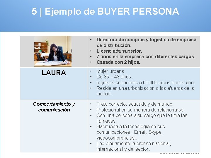 5 | Ejemplo de BUYER PERSONA • • Directora de compras y logística de